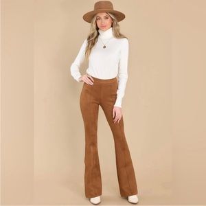 Spanx Boho Neutral Faux Suede Flare Pull On Pants Carmel Brown